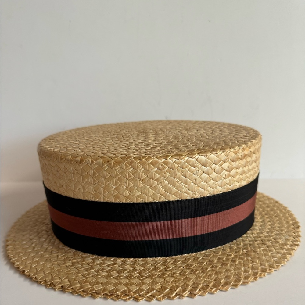 Vtg 50s Hughes Hatcher Suffrin Brown straw boaters hat Crofut & Knapp Size 7 1/4 - Picture 3 of 16